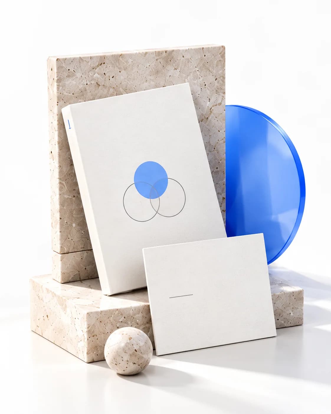 Brand and positioning illustration — strategy book and geometric shapes