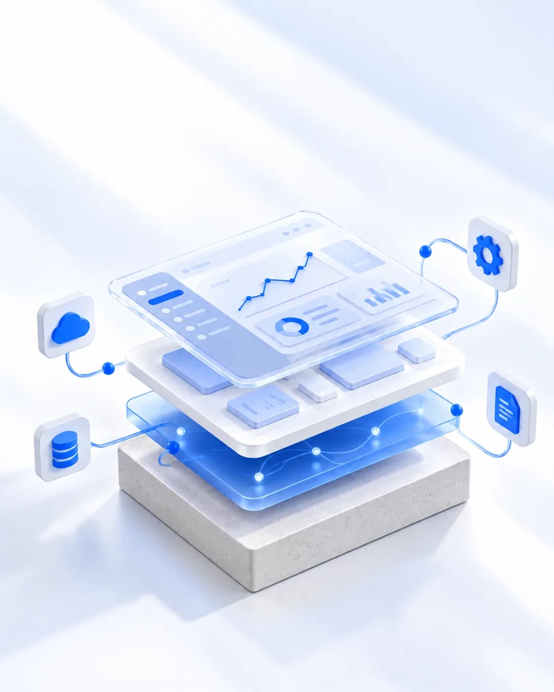 Digital system illustration — connected layers and integrations