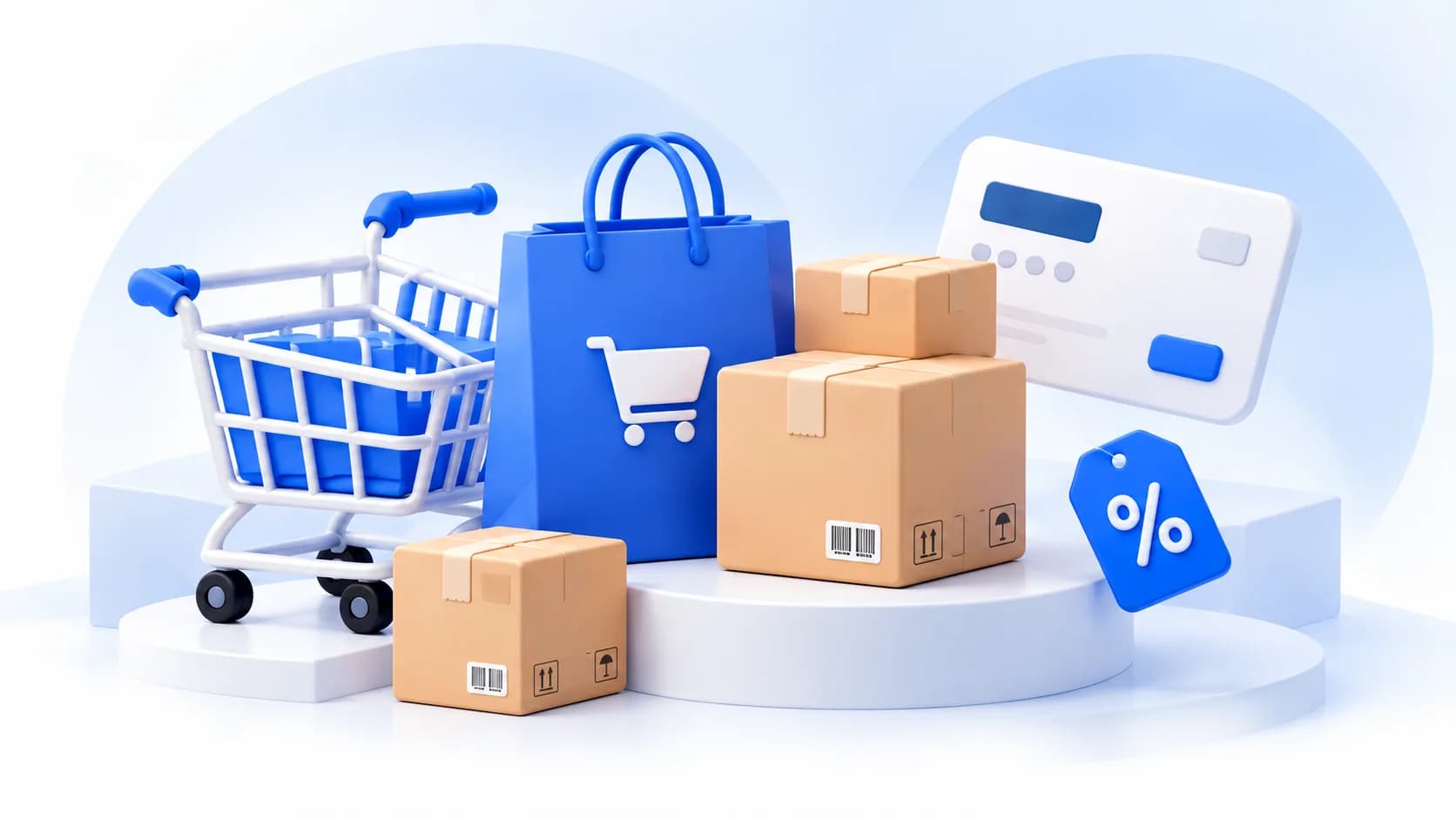 Ecommerce illustration — cart, packages, and online store