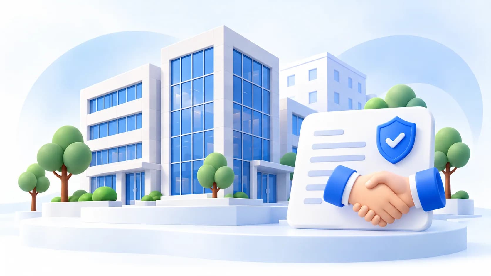 Corporate illustration — buildings and business trust